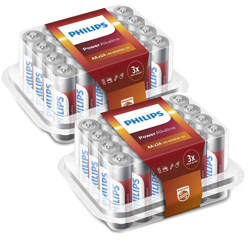48PK Philips AA Power Alkaline Battery LR6 1.5V - Long Lasting