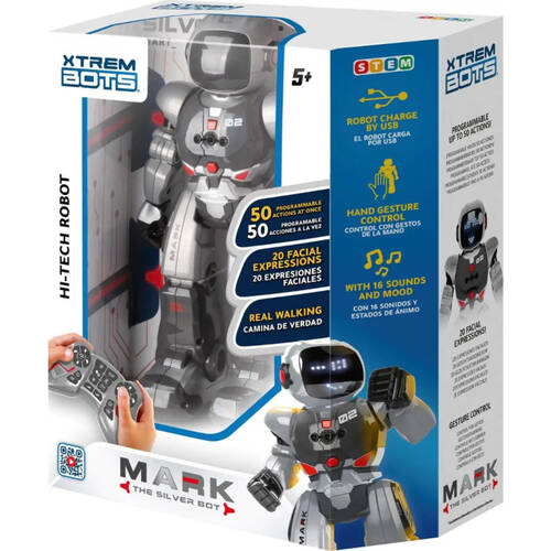 Blue Rocket Xtrem Bots Interactive Mark Bot w/ 16 Sounds & Mood Silver 5y+