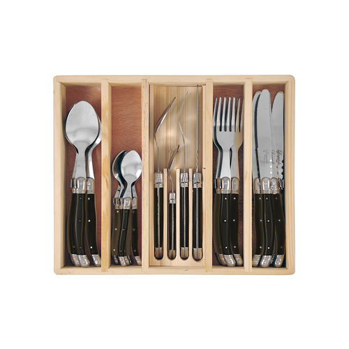 24pc Laguiole Silhouette Stainless Steel Cutlery Set - Black