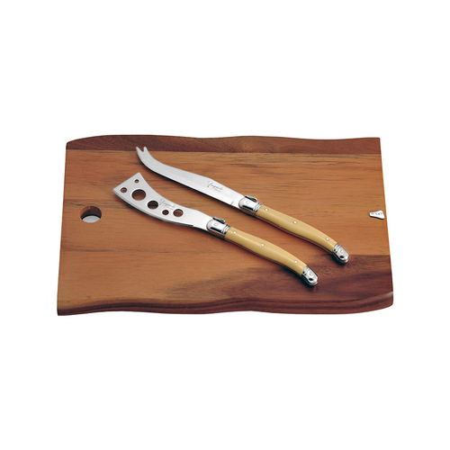 3pc Laguiole Silhouette Acacia Cheese Board & Knife Set - Ivory