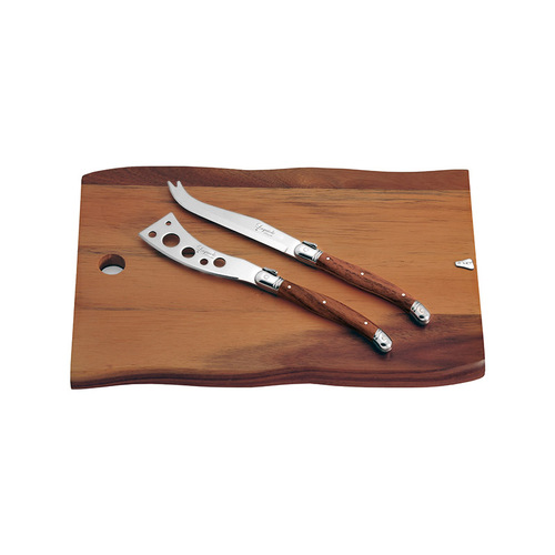 3pc Laguiole Silhouette Acacia Cheese Board & Knife Set - Wooden