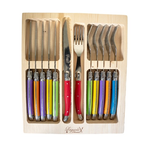 12pc Laguiole Silhouette Stainless Steel Steak Knife & Fork Set Multicolour