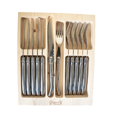 12pc Laguiole Silhouette Steak Knife & Fork Set - Stainless Steel