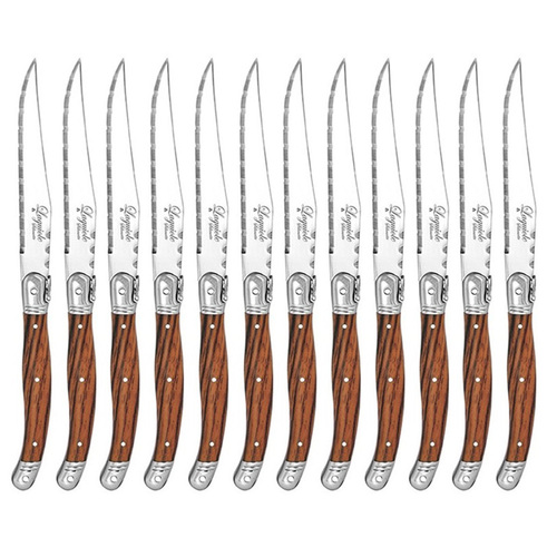 12pc Laguiole Silhouette 23.5cm Stainless Steel Steak Knife - Wooden