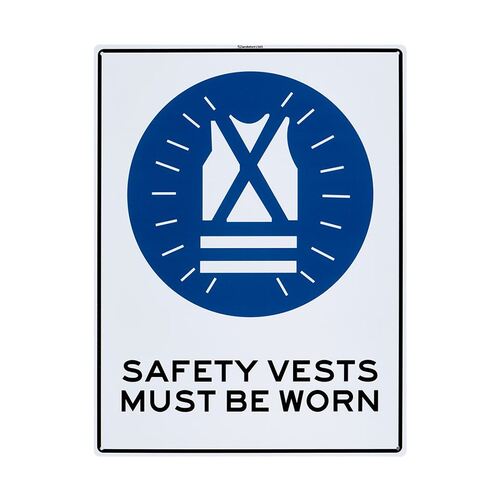 Safety Vests Must Be Worn Large Sign 450x600x1mm Polypropylene