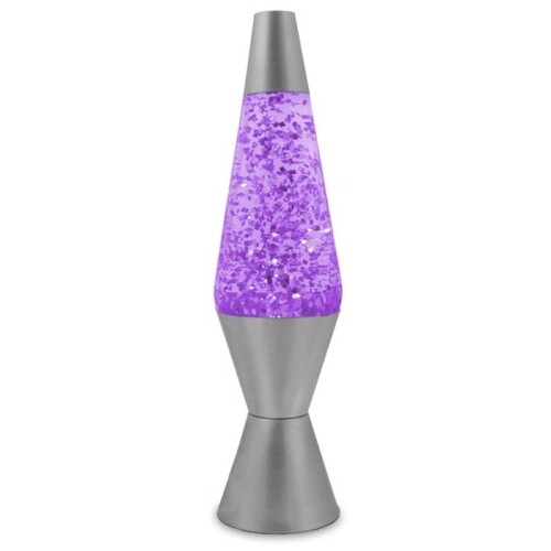 Purple/Purple Glitter Lamp Silver Retro Novelty Light Up 37cm