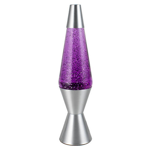Purple-Pink Glitter Lamp Silver Retro Novelty Light Up 37cm