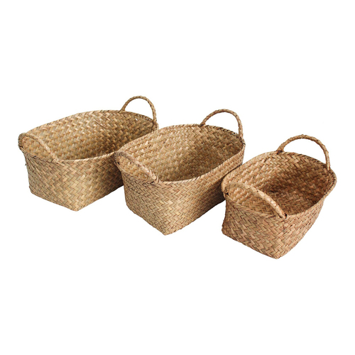 LVD 3pc Woven Straw 24/28/31cm Oval Baskets Set w/ Handle - Natural