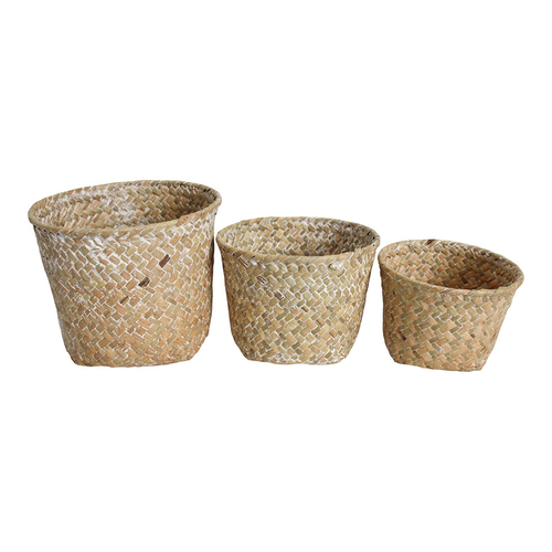 LVD 3pc Woven Straw 15/16/20cm Storage Tub Set - Natural/Wash