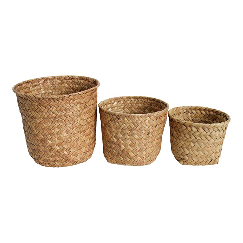 LVD 3pc Woven Straw 15/16/20cm Storage Tub Set - Natural