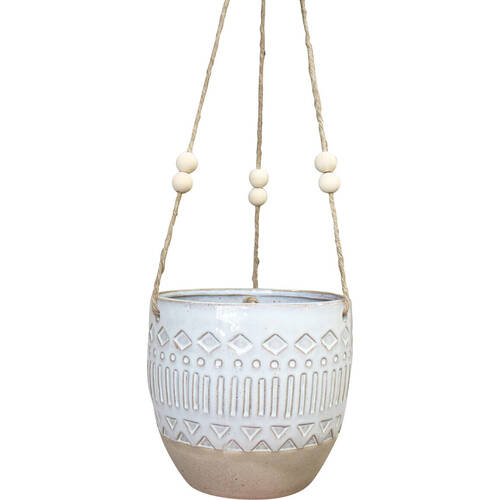 LVD Ceramic Stoneware Decorative Outdoor Planter Pot Hanger Script 15x14cm