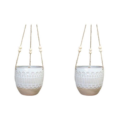 2PK LVD Ceramic Stoneware Decorative Outdoor Planter Pot Hanger Script 15x14cm