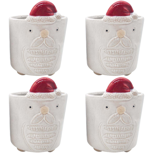 4PK LVD 10x14cm Ceramic Santa Planter Home/Living Room Decor - White