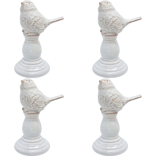 4PK LVD Ceramic Ornament Lark Bird Singing Decorative Home Decor White