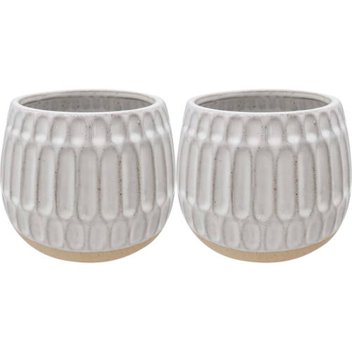 2PK LVD Ceramic Stoneware Planter Pot Honeycomb Large 16.3x14.5cm White