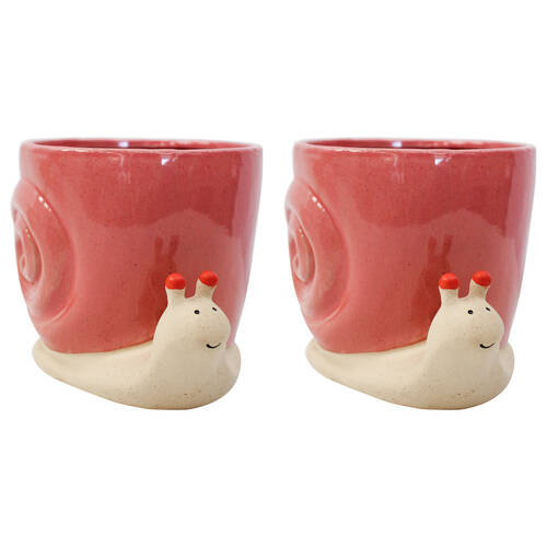 2PK LVD Ceramic Decorative Planter Pot Lucky Snail Large 18.5x13.9cm Rust