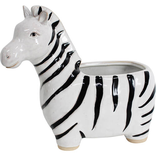 LVD Ceramic Decorative Indoor Planter Pot Zebra 25x12cm Black/White