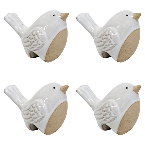 4PK LVD Ceramic 9cm Bird Pot Sitter Garden Ornament - White