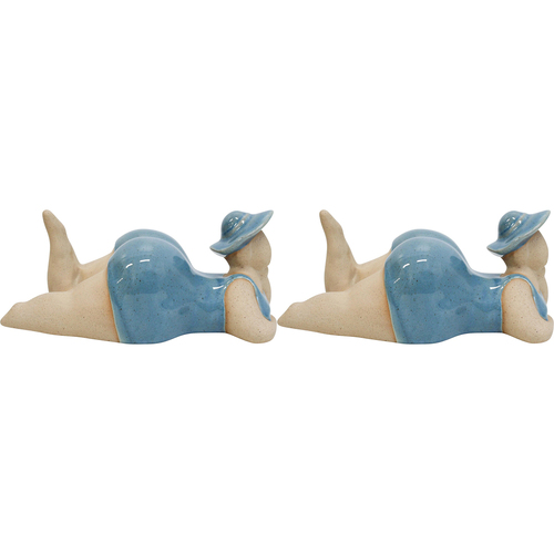 2PK LVD Ceramic Ornament Sun Bathing Vintage Lady Decorative Home Decor