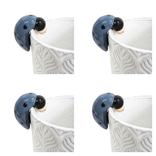 4PK LVD Ceramic 7cm Ladybird Pot Sitter Garden Ornament - Blue