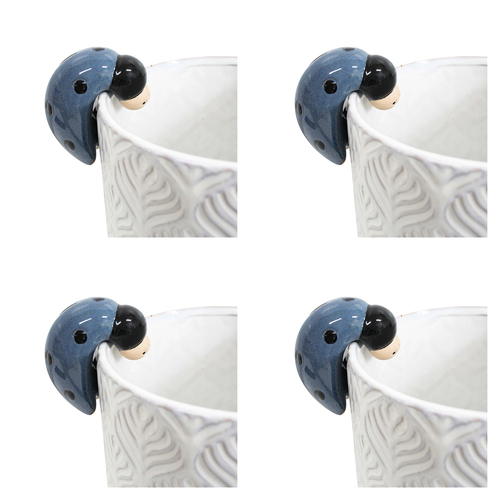 4PK LVD Ceramic 7cm Ladybird Pot Sitter Garden Ornament - Blue
