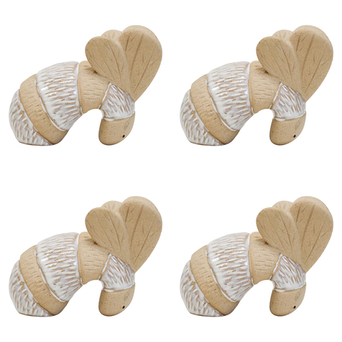 4PK LVD Ceramic 8cm Bug/Bee Pot Sitter Garden Ornament - White