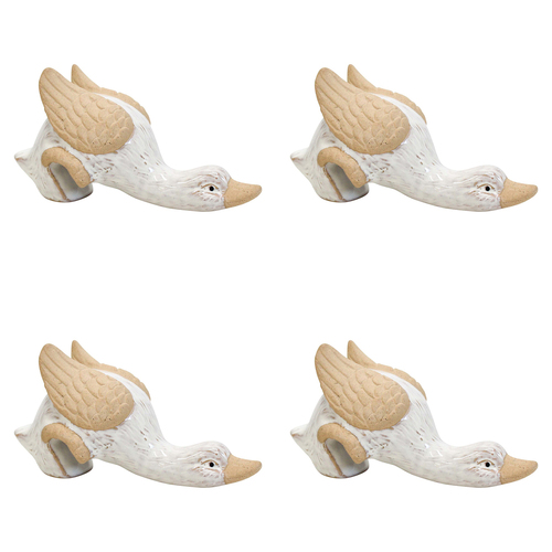 4PK LVD Ceramic 12cm Goose Pot Sitter Garden Ornament - White