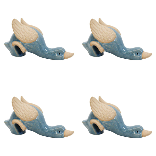 4PK LVD Ceramic 12cm Goose Pot Sitter Garden Ornament - Blue