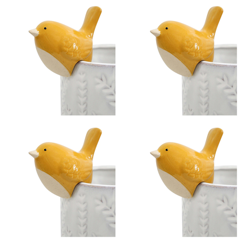 4PK LVD Ceramic Stoneware 9cm Pot Sitter Bird Canary Ornament - Yellow