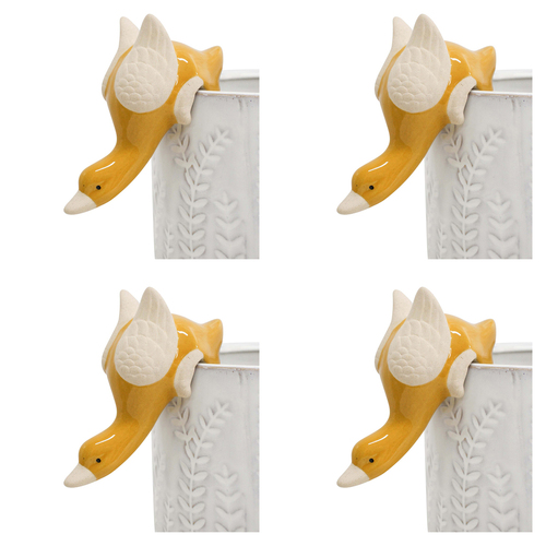 4PK LVD Ceramic Stoneware 7cm Pot Sitter Goose Ornament - Yellow