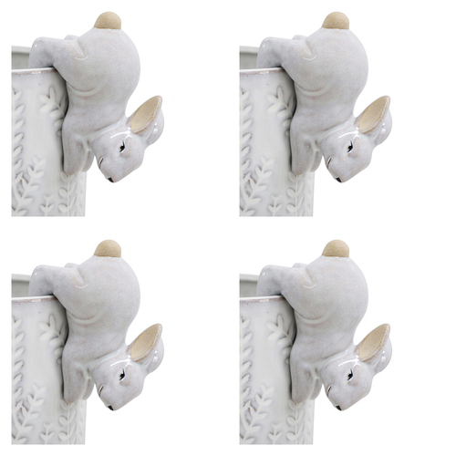 4PK LVD Ceramic Stoneware 9cm Pot Sitter Rabbit Ornament - White