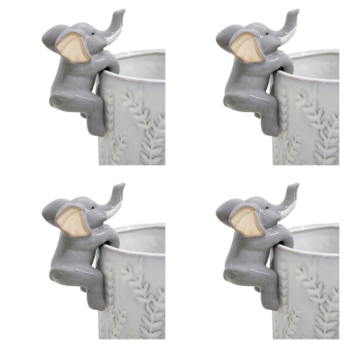 4PK LVD Ceramic Stoneware 12cm Pot Sitter Elephant Ornament - Grey