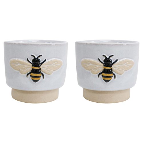 2PK LVD Bee 15cm Ceramic Stoneware Plant/Flower Pot Home/Garden Round