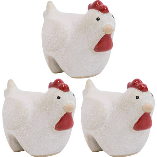 3PK LVD Ceramic Hen Pot Sitter Home/Garden Ornament 9x6cm - White