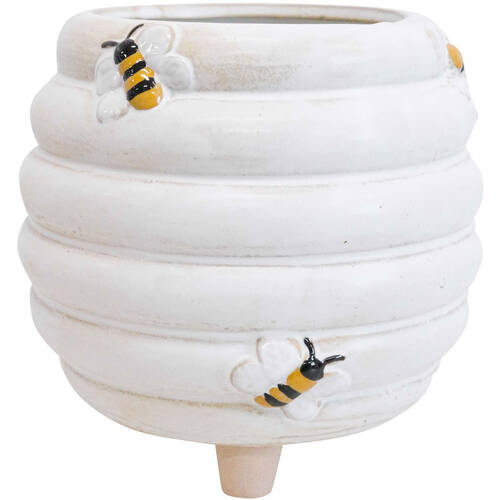 LVD Ceramic Bee Planter On Feet w/ Plug Home/Garden Decor 15cm - White