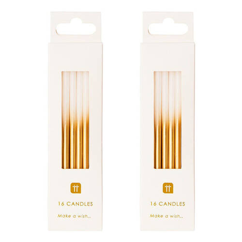 2x 16pc Talking Tables Straight Party Candles Decoration 10cm Gold Ombre