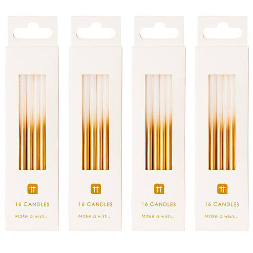 4x 16pc Talking Tables Straight Party Candles Decoration 10cm Gold Ombre
