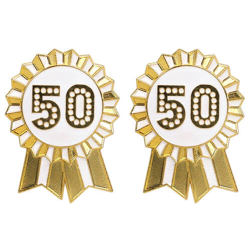 2PK Talking Tables Enamel Badge 50th Birthday Party Decoration 6cm Luxe Gold