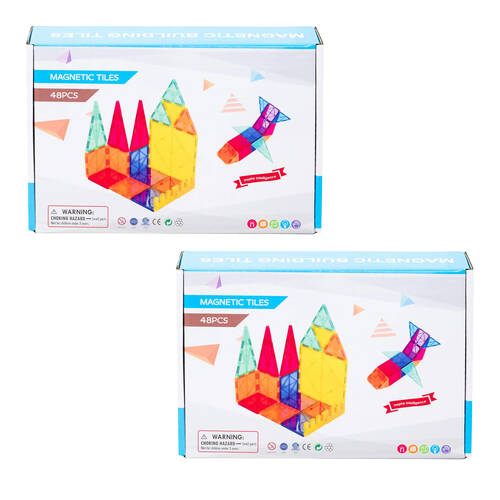 2PK Gem Toys 48 Pcs Durable Building Magnetic Tiles/3D Puzzle w/Storage Bag 3y+