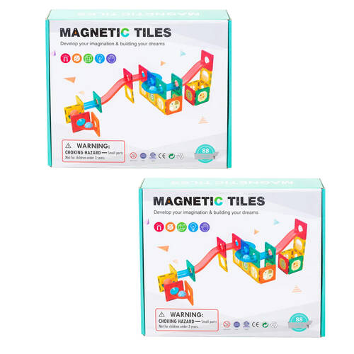2PK Gem Toys 88 Pcs Magnetic Building Tiles w/Marble Run Pipes w/Storage Bag 3y+