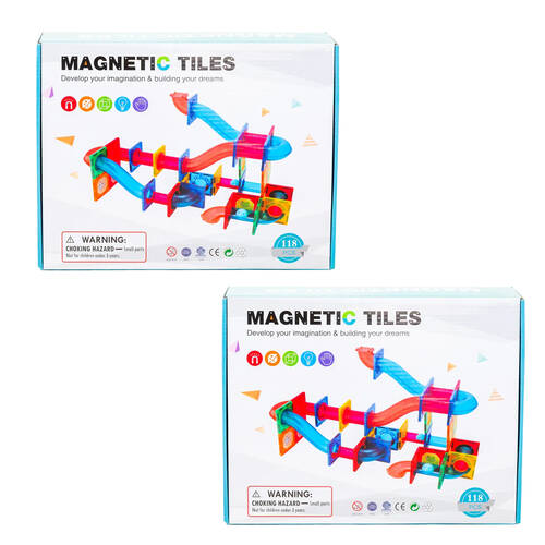 2PK Gem Toys 118 Pcs Magnetic Building Tiles w/Marble Run Pipes w/Storage Bag 3y+