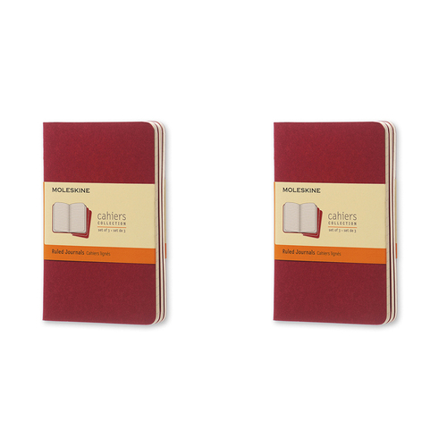 2x 3pc Moleskine Ruled Pocket Cahier Notebook Paper - Red