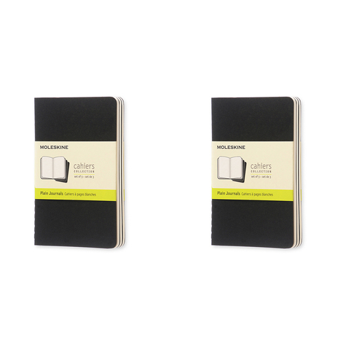 2x 3pc Moleskine Plain Pocket Cahier Notebook - Black