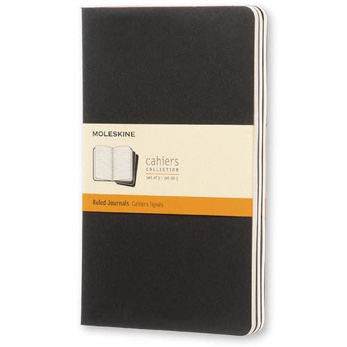 3pc Moleskine 80 Pages Ruled Cahier Notebook L - Black
