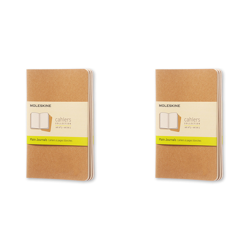 2x 3pc Moleskine 80 Pages Plain Pocket Cahier Notebook - Kraft