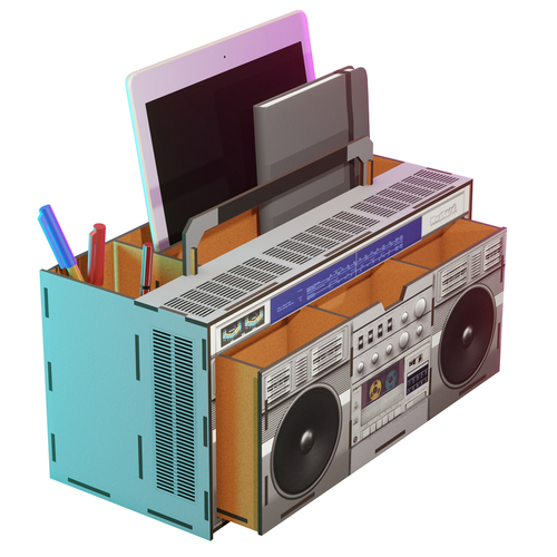 Mustard Boom Box Desk Organiser Pen/Notebook Stationery Storage
