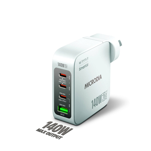 Microdia SmartCube Nano 140W 4 Port GaN Wall Charger - White