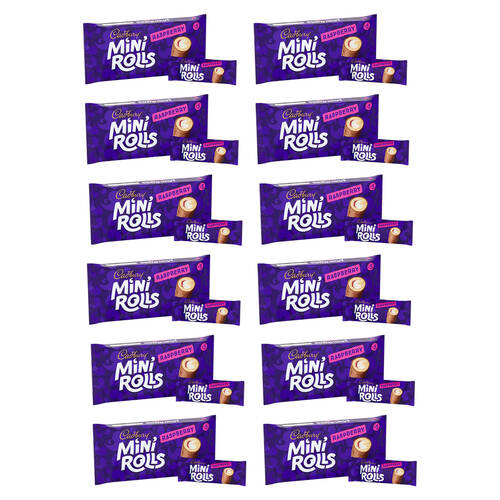 12x 5PK Cadbury Chocolate Raspberry Mini Rolls Snack Cake/Dessert 140g