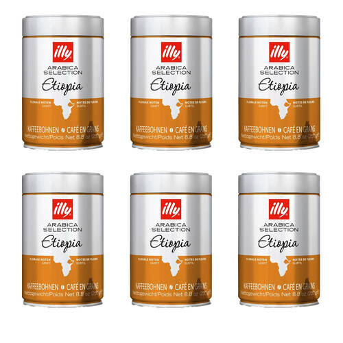 6PK illy Arabica Selection Ethiopia Whole Coffee Beans 250g Delicate Intensity