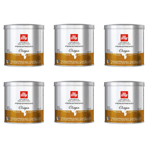 6x 21pc illy Arabica Selection Ethiopia iperEspresso Capsules/Pods 140g